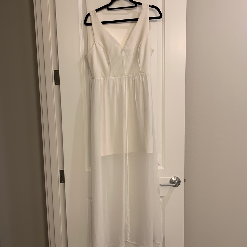 White Bodycon Dress with Sheer Overlay